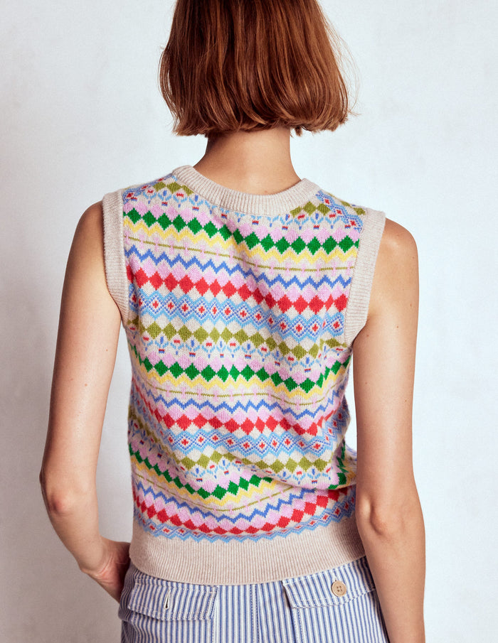 Edie Fair Isle Vest Oatmeal Melange, Multi
