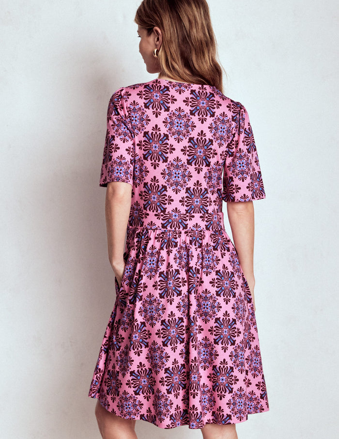 Louisa Short Jersey Dress Pink Lemonade, Bloom Mosaic