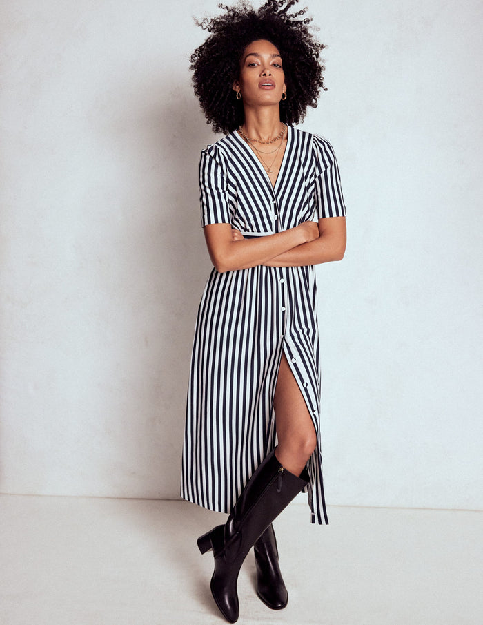 Natalia Jersey Tea Dress French Navy, Ivory Stripe