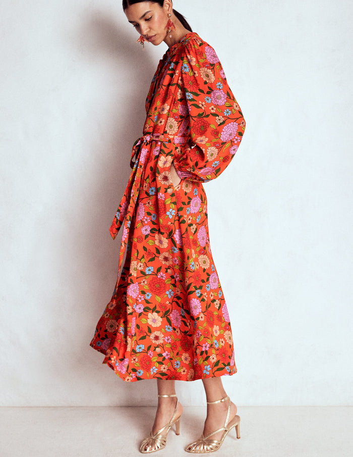 Mae Occasion Maxi Shirt Dress Firecracker Red, Dahlia Trail