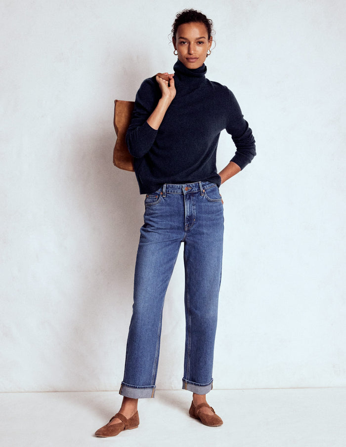 Eva Cashmere Roll Neck Sweater Navy
