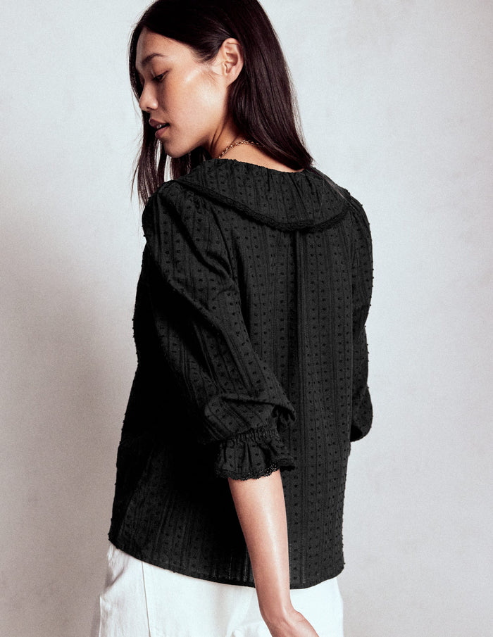 Ruffle V-Neck Blouse Black