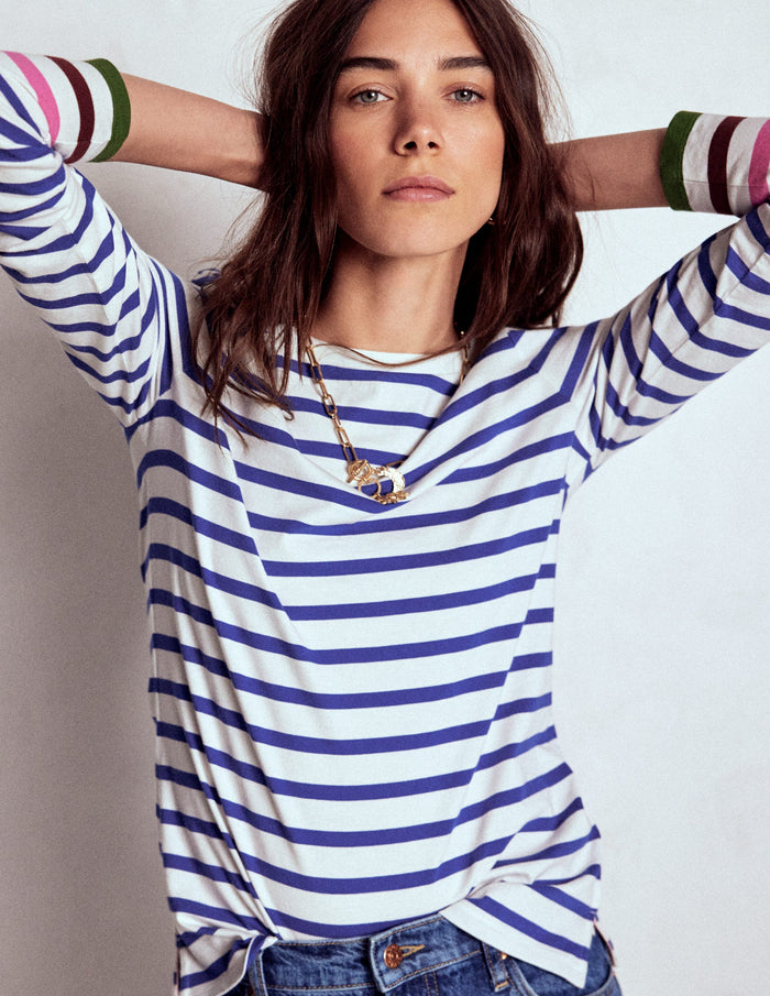 Olivia Long Sleeve Breton Kingfisher Blue, Multi Cuff