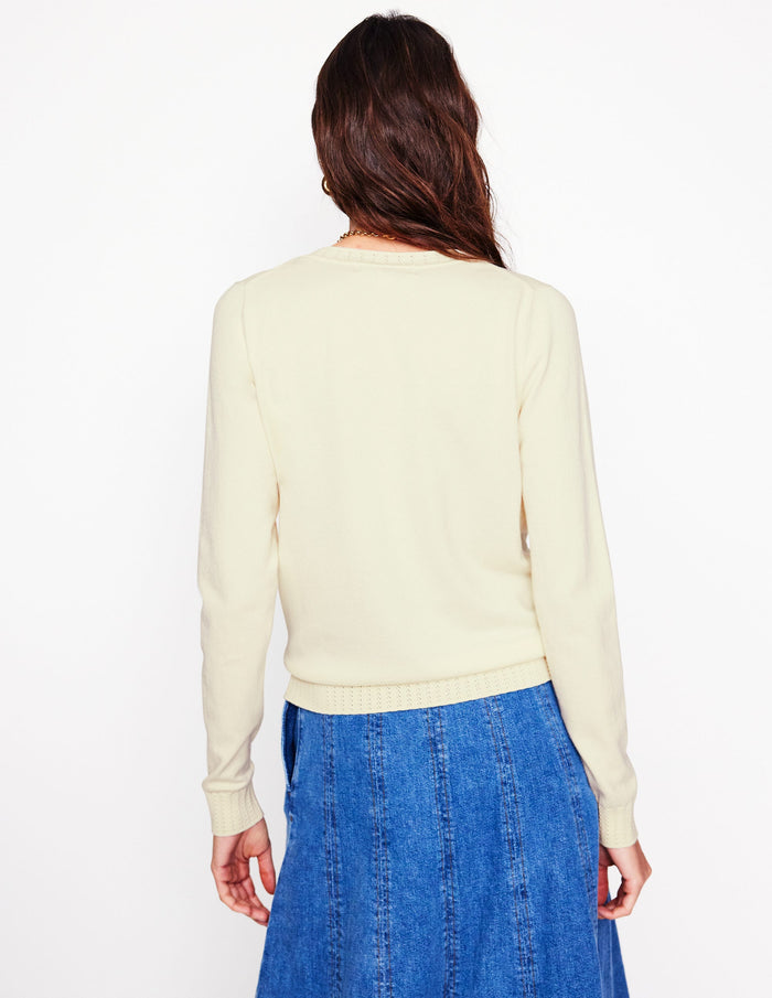 Emilia Cotton Crew Cardigan Warm Ivory