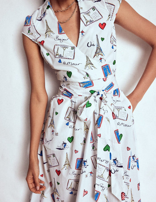 Julia Cotton Wrap Midi Dress Ivory, Postcard From Paris