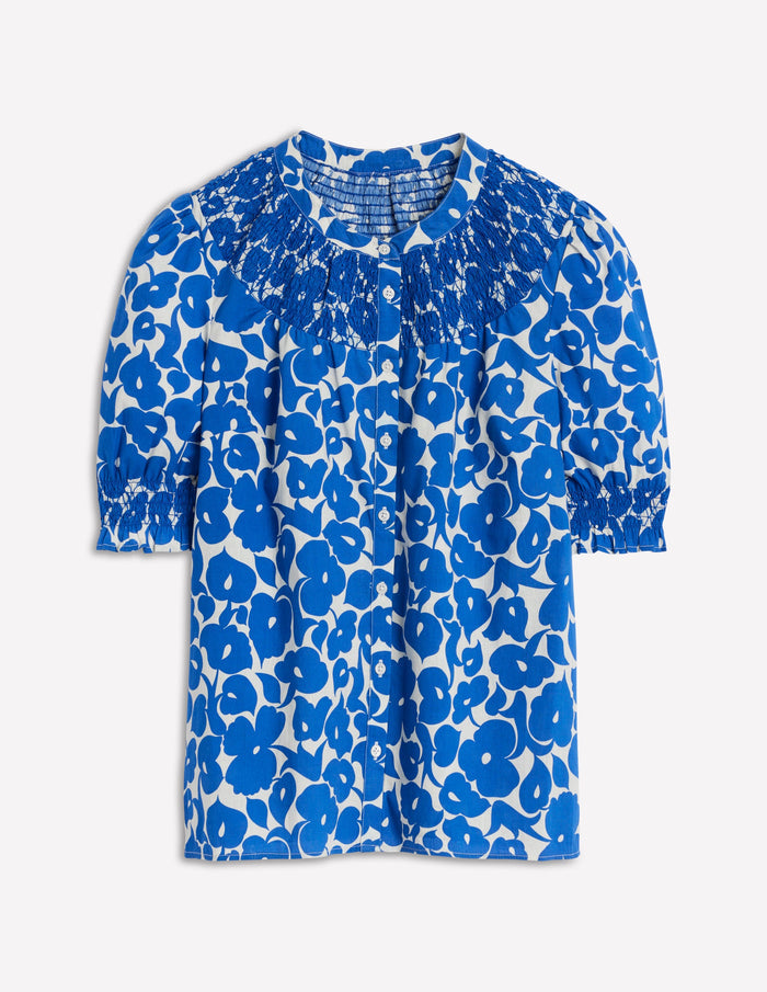 Effie Short Sleeve Top Bright Blue, Leafy Grove