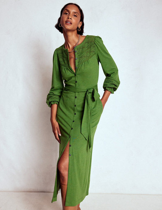 Pippa Broderie Jersey Dress Promenade Green