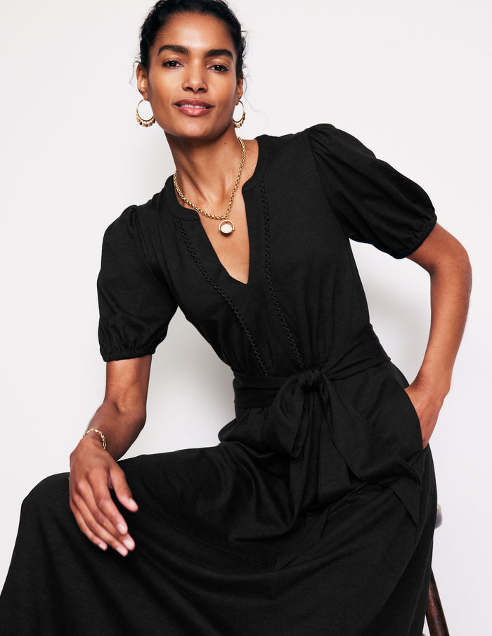 Sofia Trim Jersey Midi Dress Black