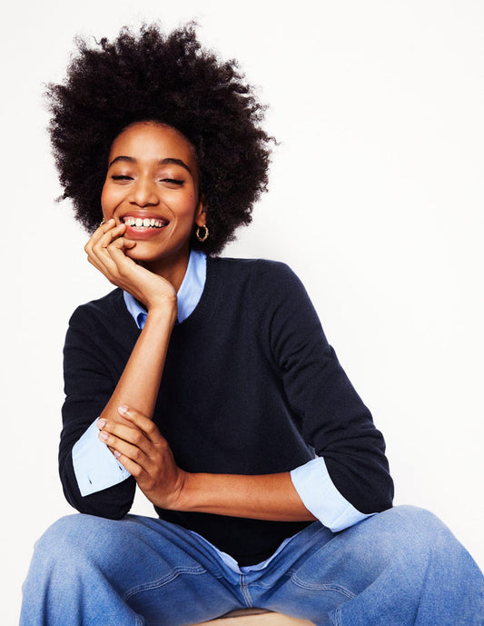 Eva Cashmere Crew Neck Sweater Navy