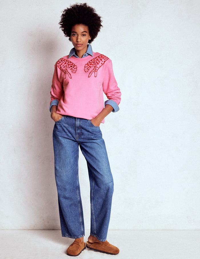 Emi Embroidered Sweatshirt Leopard Embroidery