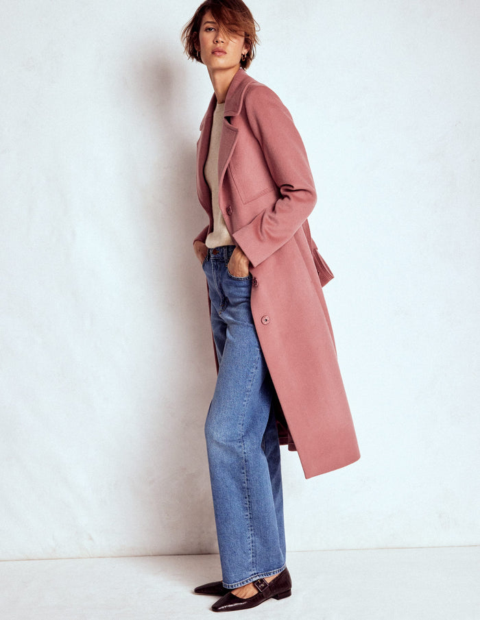 Bow Front Coat Dusty Pink