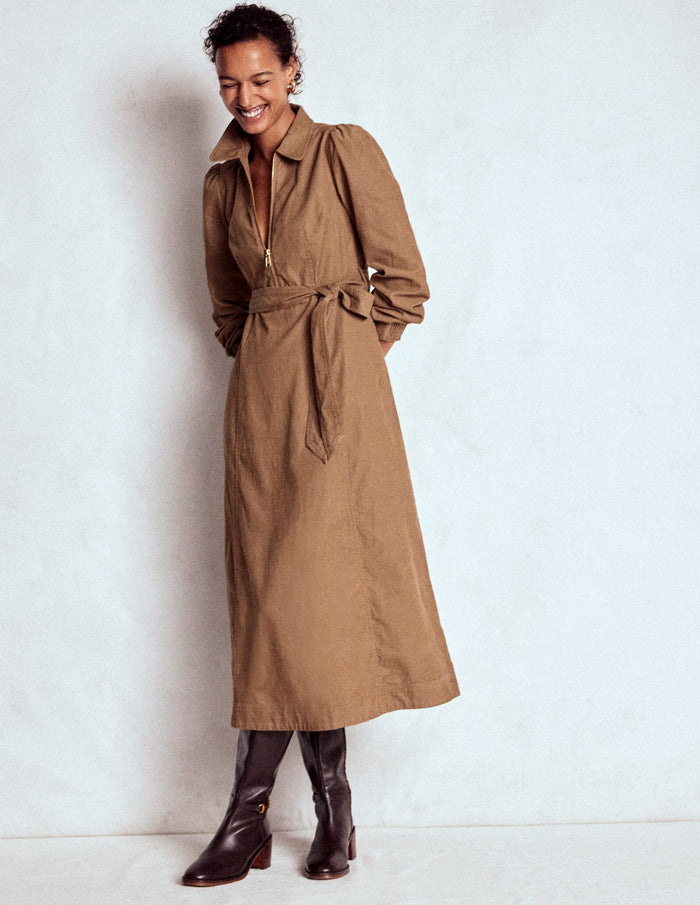 Adelaide Zip Cord Midi Dress Latte
