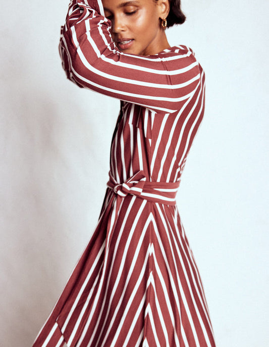 Marcia Jersey Shirt Dress Chestnut and Ivory Stripe