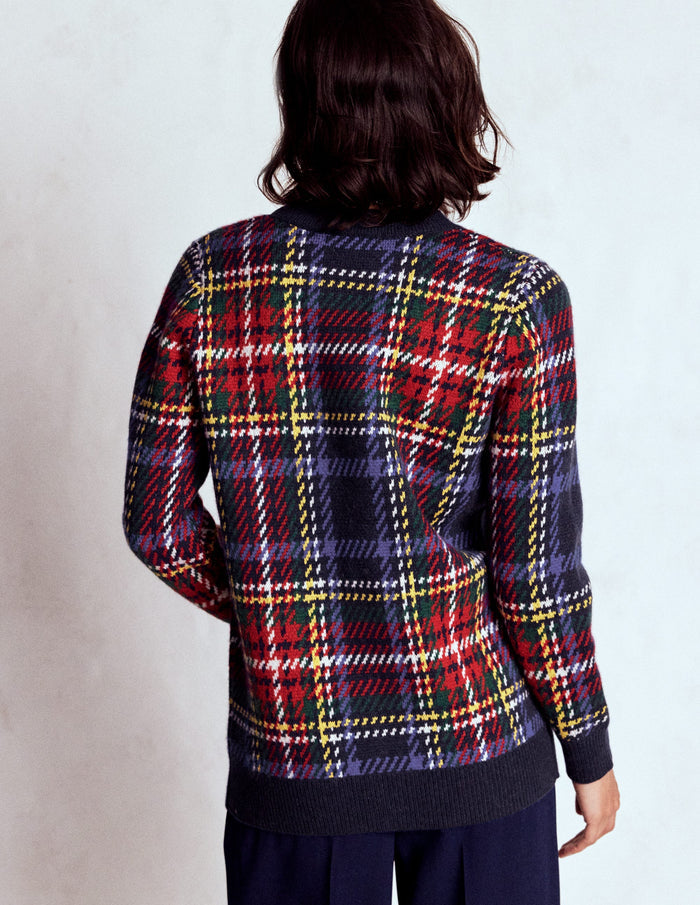 Quinn Boyfriend Cardigan Navy, Green and Red Check