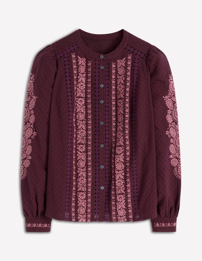 Embroidered Cotton Top Dark Cherry