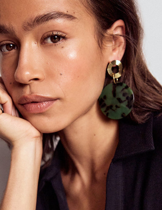 Resin Disc Earrings Olive Green
