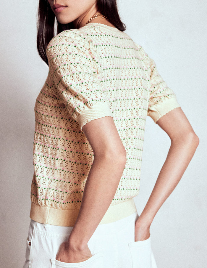 Dot Pointelle Cardigan Pretty Floral Fair Isle
