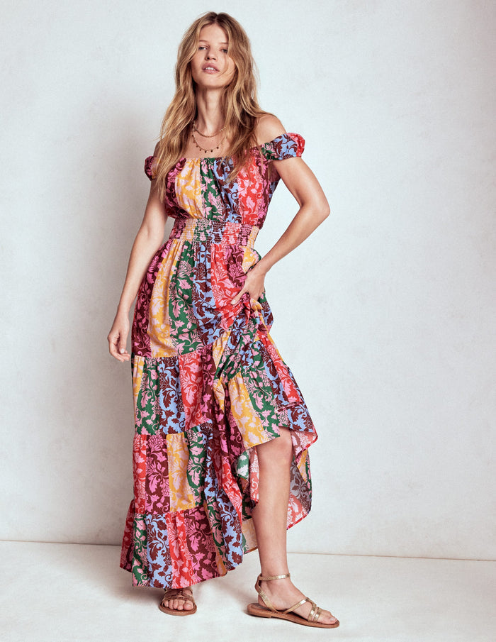 Scoop Cotton Tiered Dress Multi, Ornate Vine