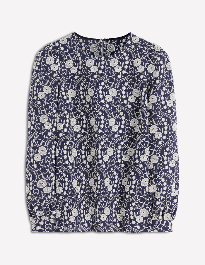 Embroidered Cotton Dobby Top Navy