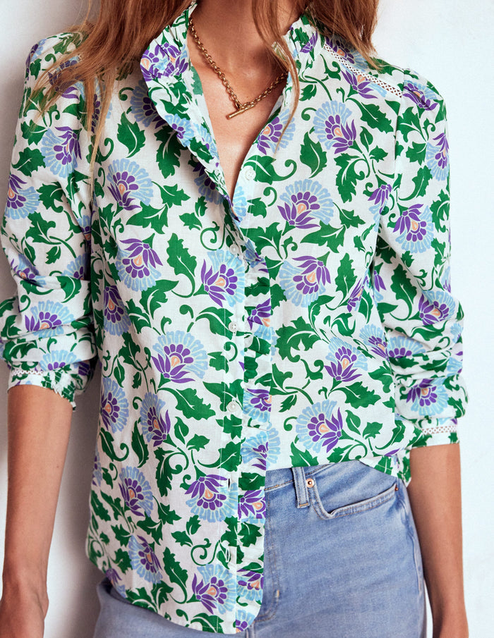Helena Cotton Top Rich Emerald, Ornate Vine