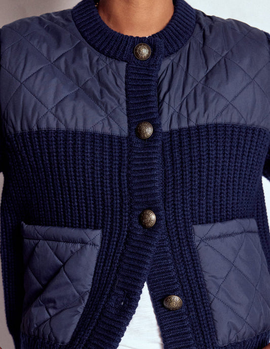 Short Quilted Knitted Jacket Navy