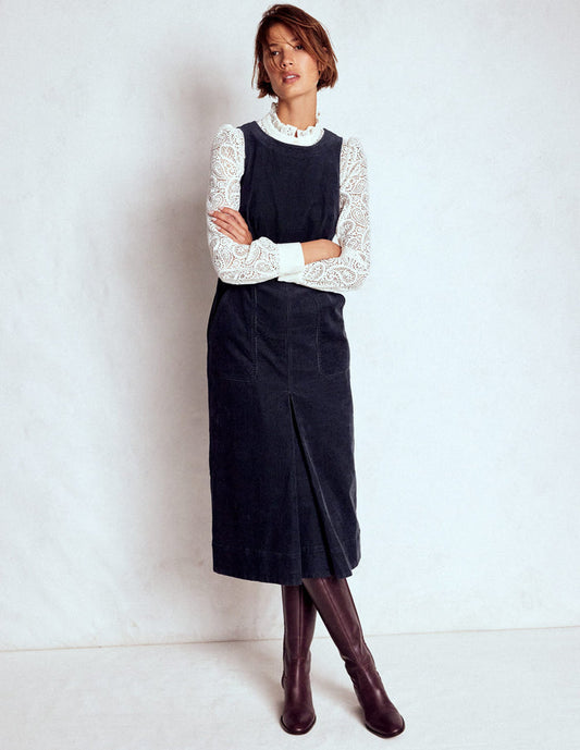 Ula Box Pleat Cord Midi Dress Midnight Blue