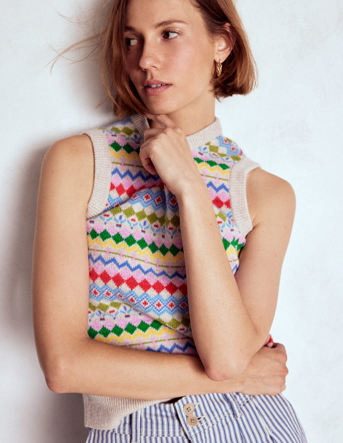 Edie Fair Isle Vest Oatmeal Melange, Multi