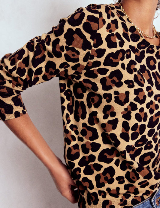 Emilia Cotton Crew Sweater Cheetah Pop