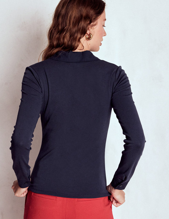 Collared Placket Jersey Shirt Navy