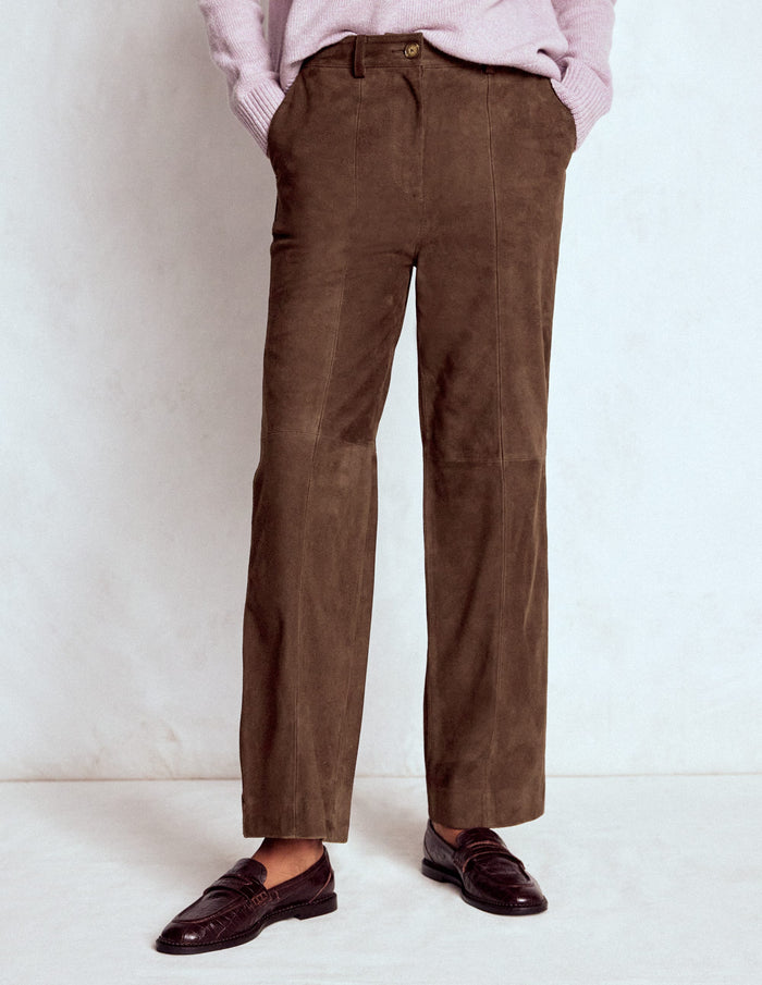 Suede Straight Leg Pants Dark Chocolate