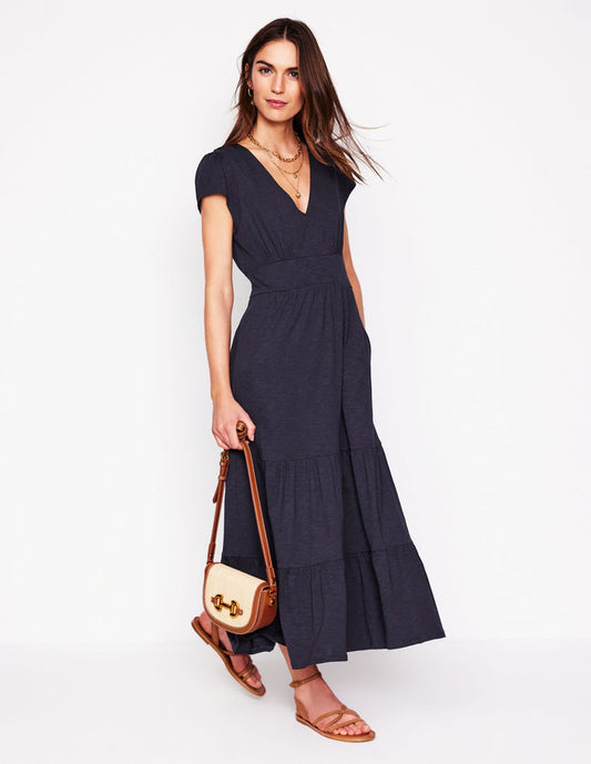 Eloise Tiered Jersey Dress Navy