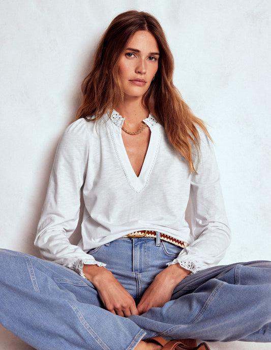 Aria Broderie Notch Neck Top White