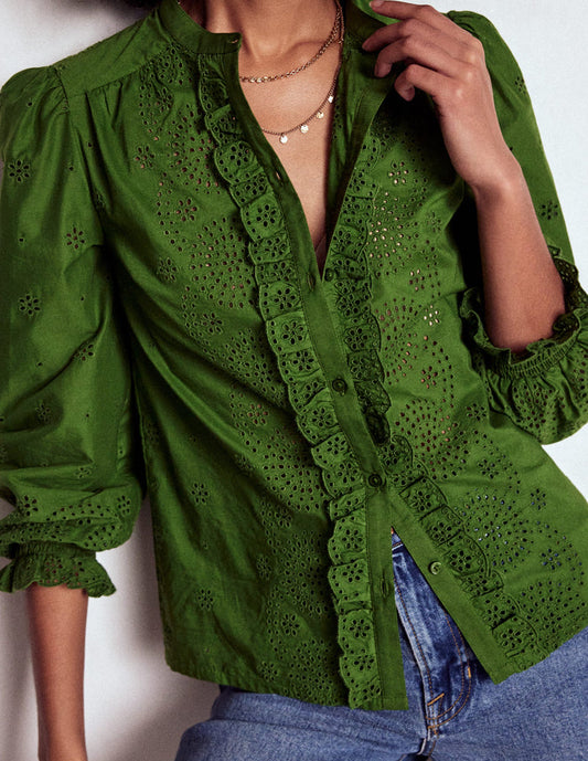 Alice Broderie Top Promenade Green