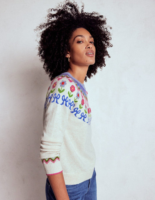 Edie Fair Isle Sweater Oatmeal Melange, Flowers