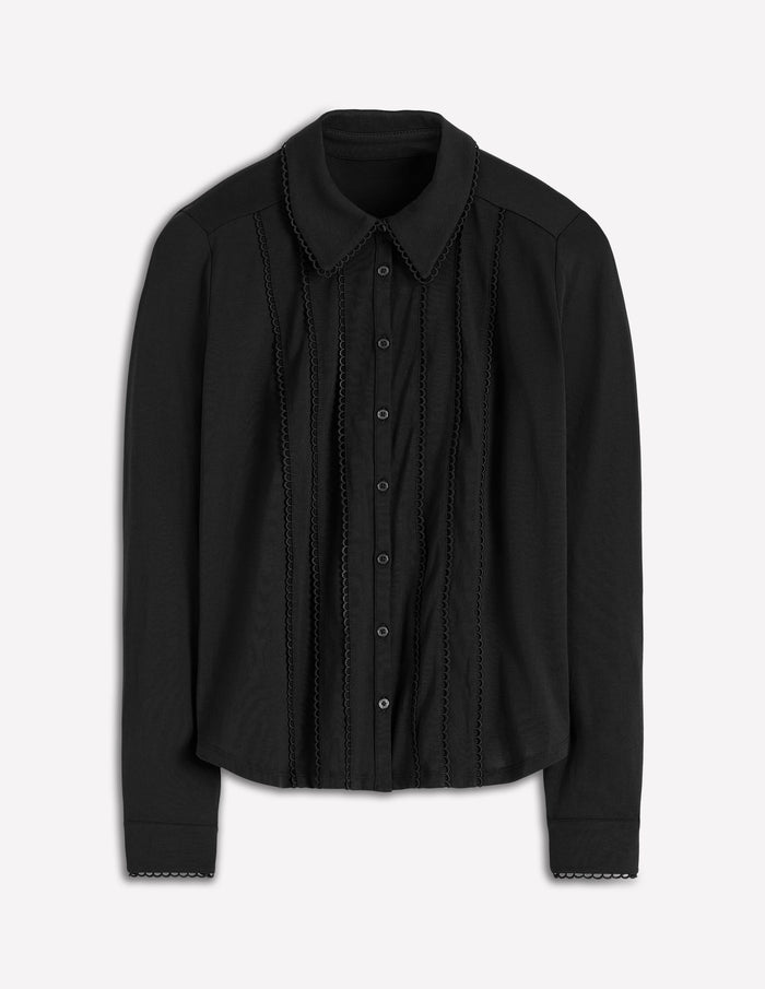 Picot Trim Jersey Shirt Black