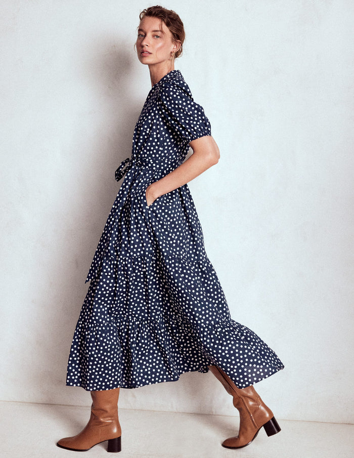Christabel Cotton Midi Dress French Navy, Painted Dot
