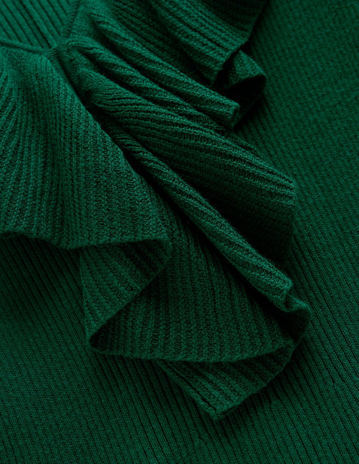 Ruffled Ribbed Dress Emerald Night