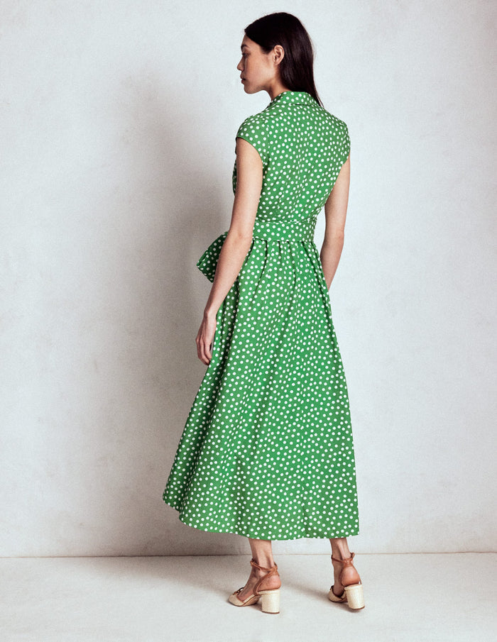 Julia Cotton Wrap Midi Dress Highland Green, Painted Dot