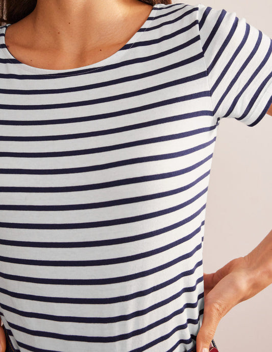 Ella Short Sleeve Breton Ivory, Navy