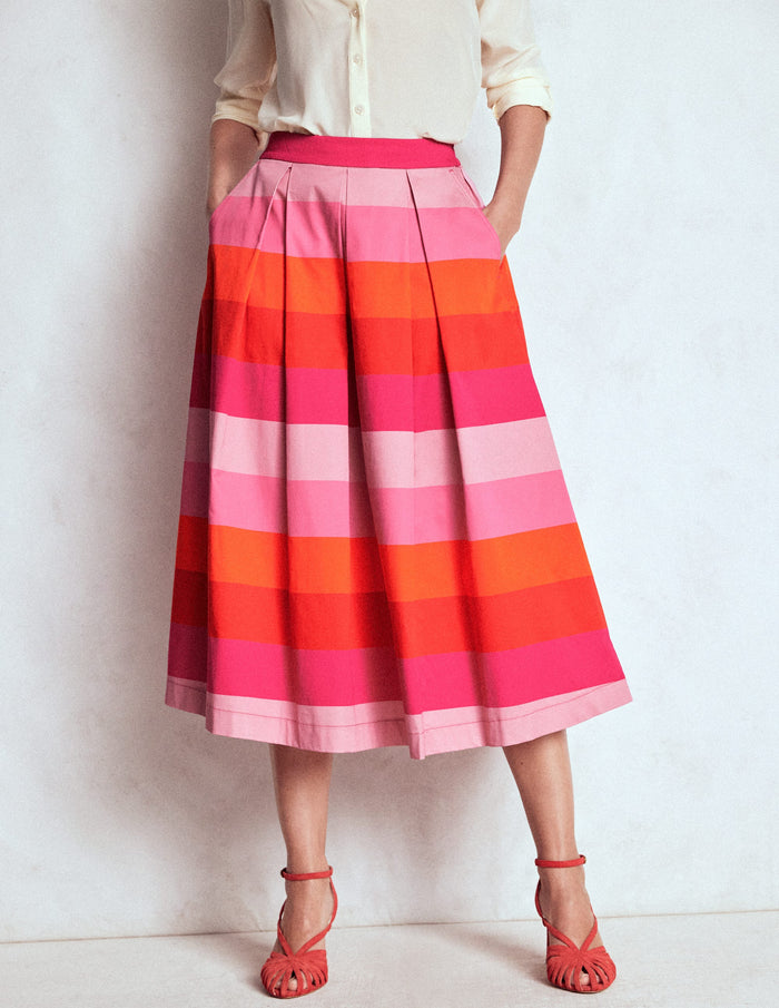 Verity Cotton Midi Skirt Pink Tonal Multistripe