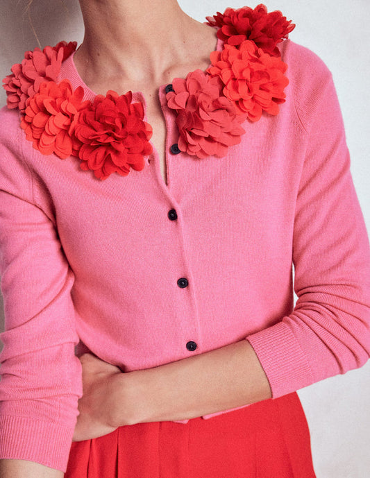 Crew Neck Cropped Cardigan Pink Ribbon