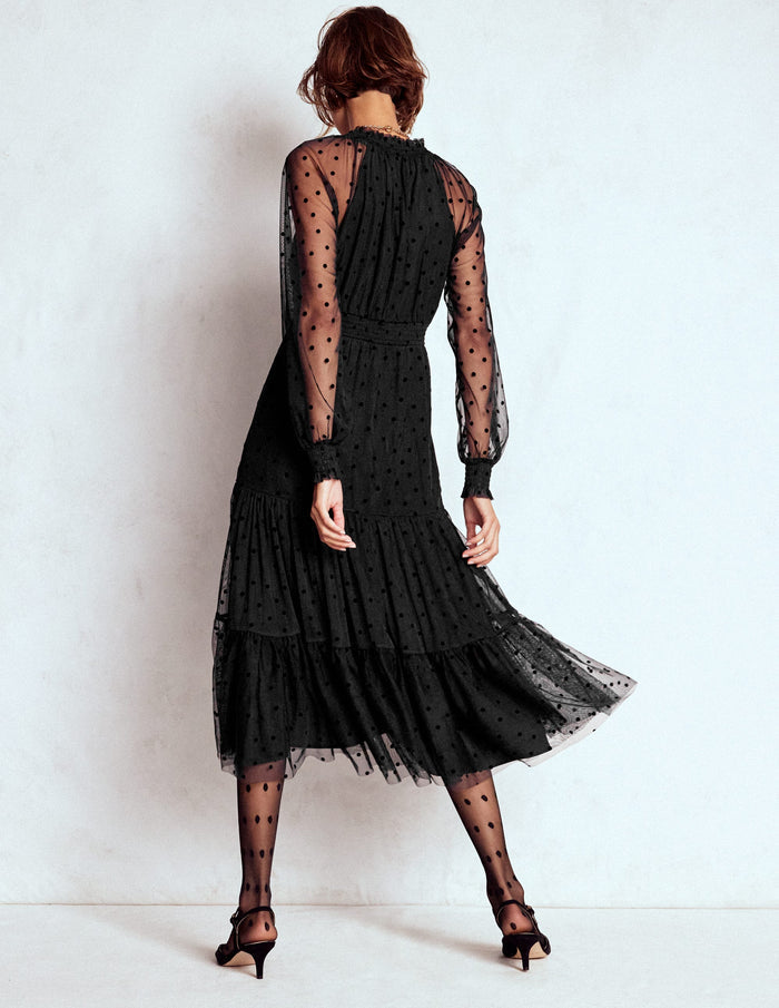 Lucille Tulle Midi Dress Black