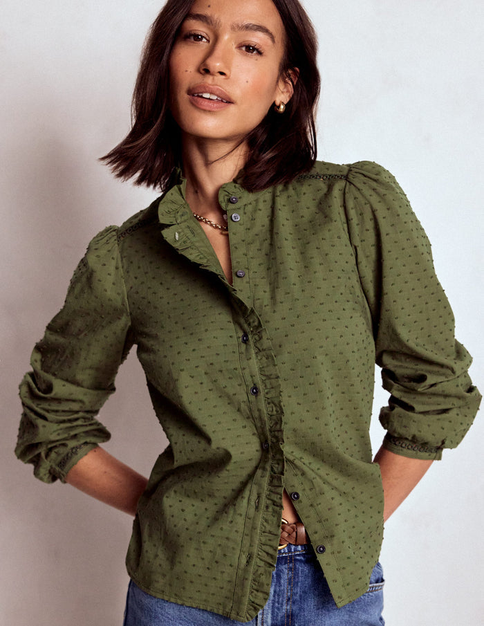 Helena Cotton Dobby Top Woodland Green