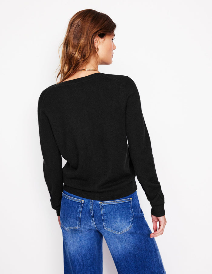 Eva Cashmere Crew Cardigan Black