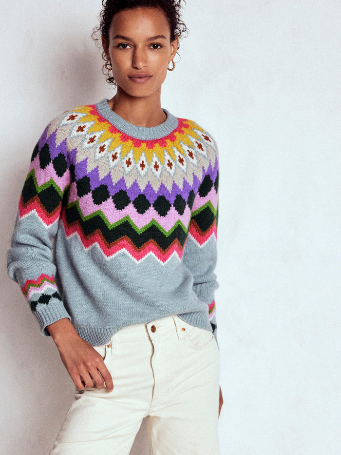 Eleanor Fair Isle Sweater Tourmaline Blue Melange