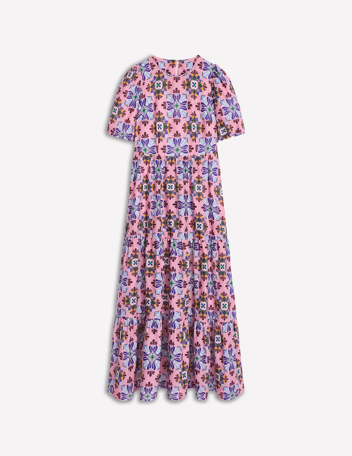 Tiered Poplin Dress Formica Pink, Bloom Mosaic