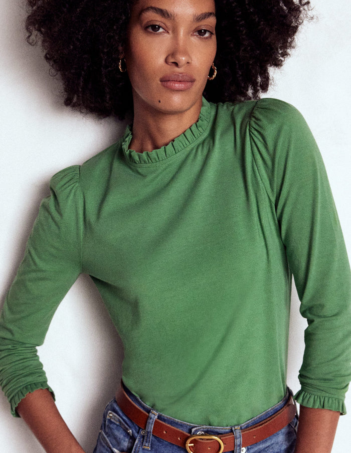 Supersoft Frill Detail Top Newt Green