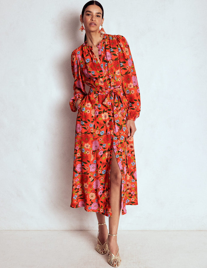Mae Occasion Maxi Shirt Dress Firecracker Red, Dahlia Trail