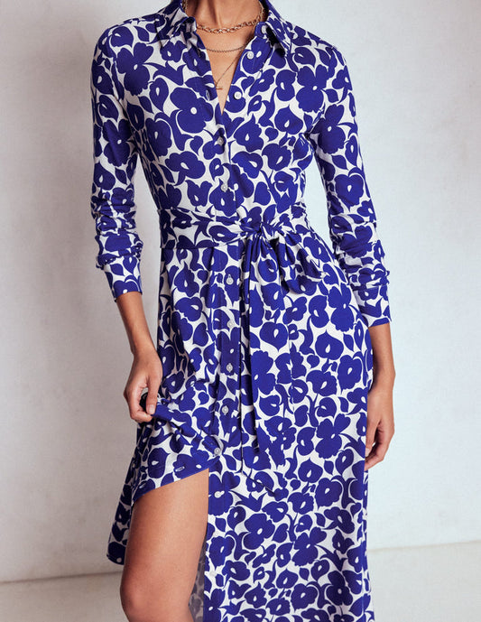 Marcia Jersey Shirt Dress Bright Blue, Leafy Grove