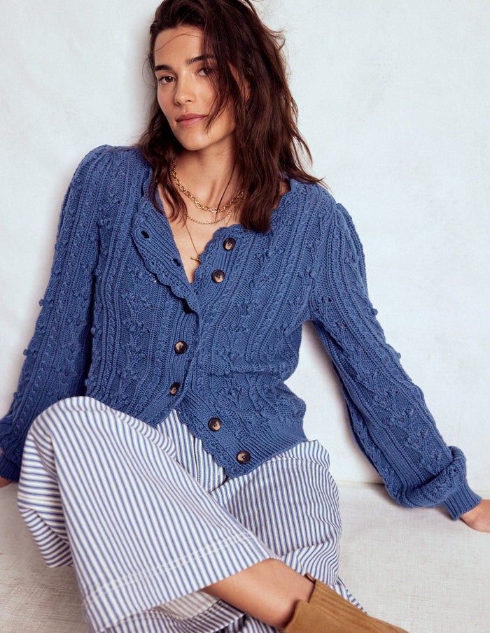 Cotton Textured Cardigan Denim Blue